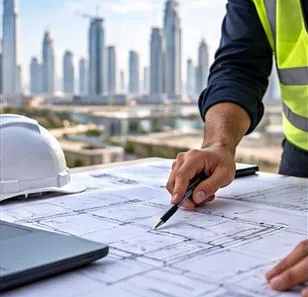 Engineer marking up drawings on site
